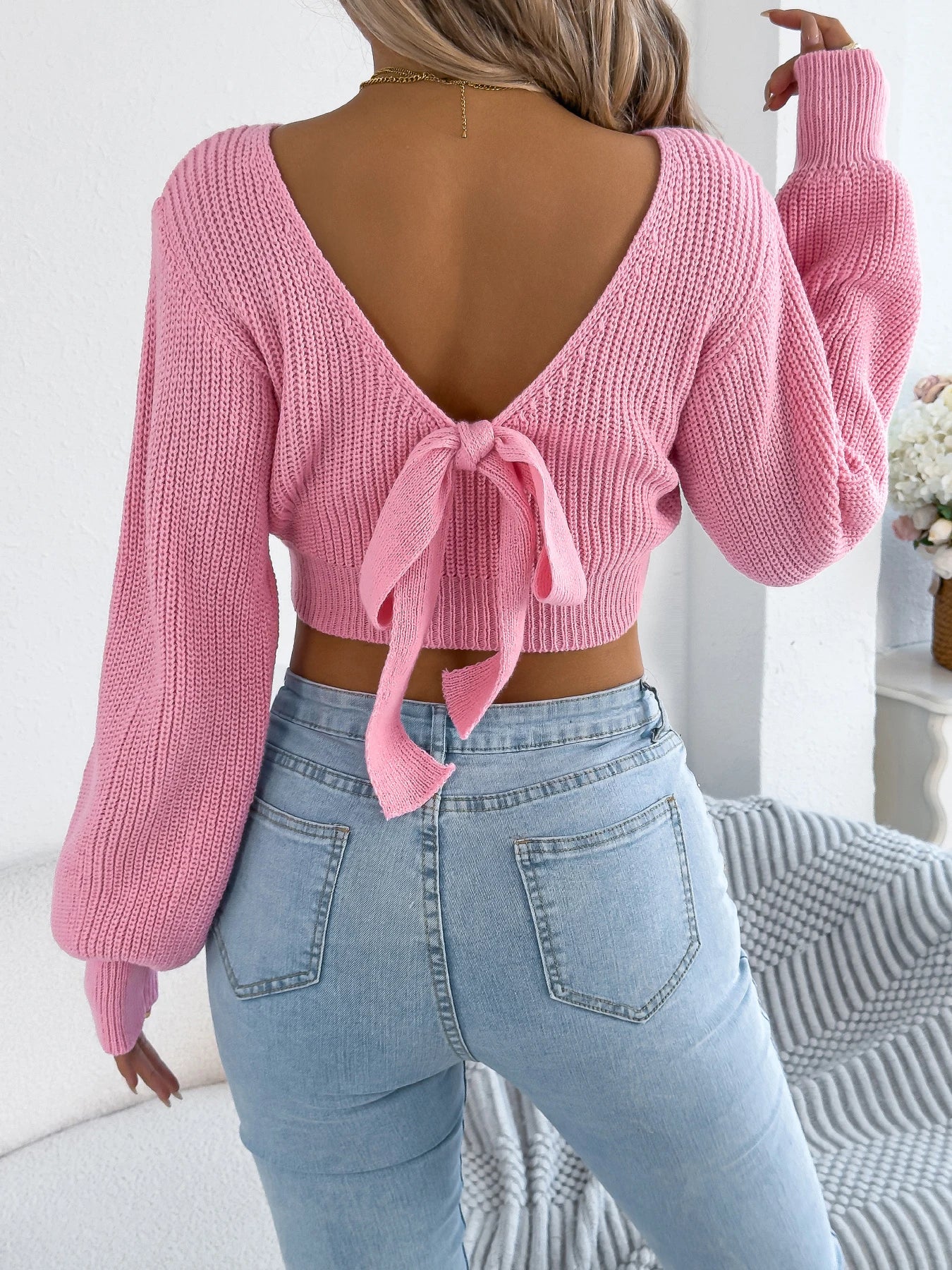 Backless Bow Tie Sweater